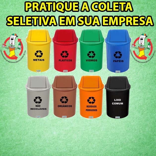 As lixeira para a coleta seletiva são coloridas mantendo um padrão internacional 